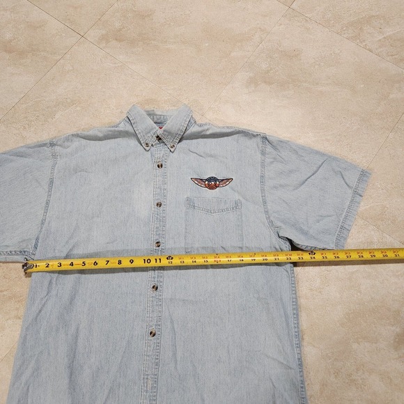 VTG Matco Tools Mens L Large Embroidered Blue Denim Button Up Down Work T Shirt - Picture 7 of 10